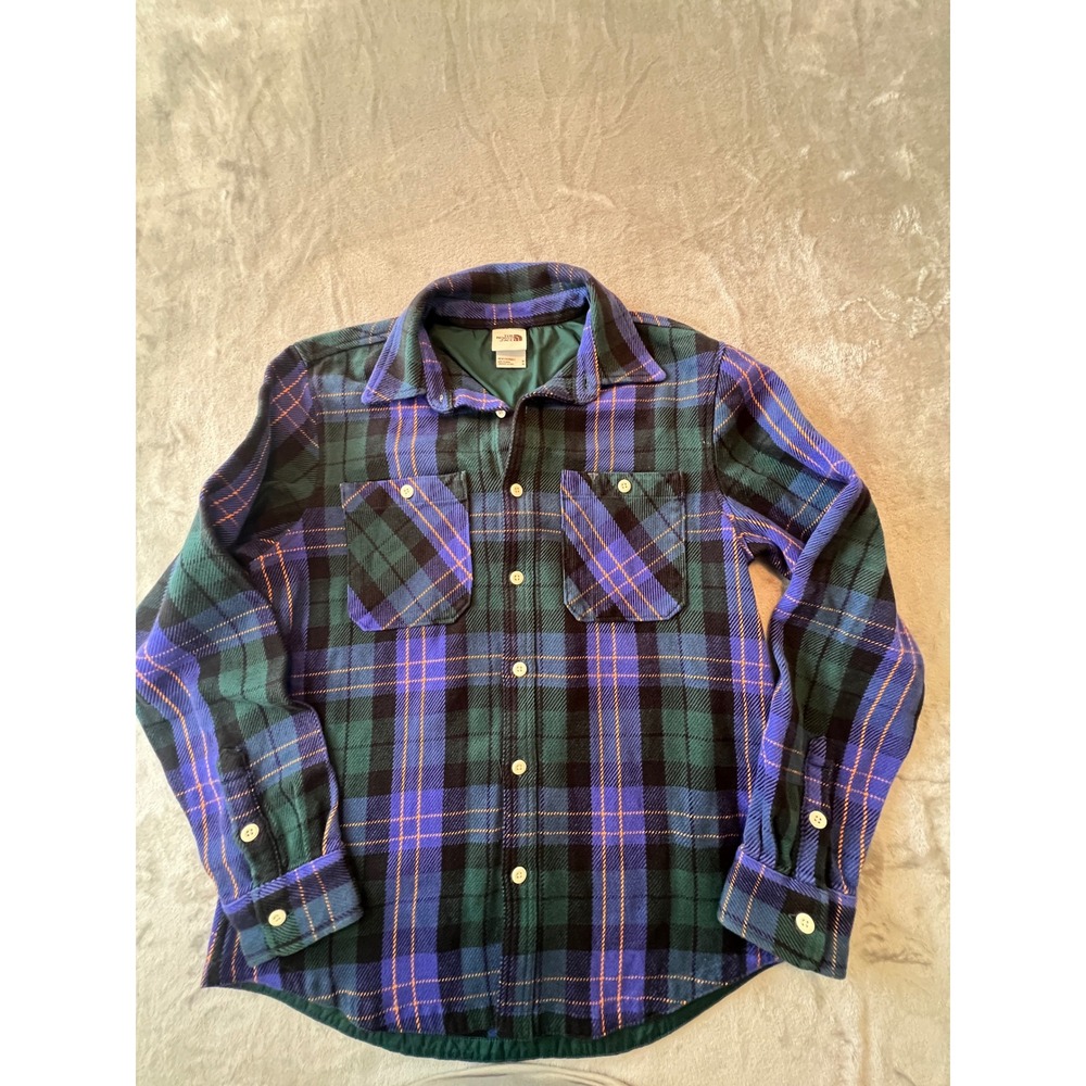 The North Face Flannel Shirt Mens Medium Blue Green Plaid Lined Shacket